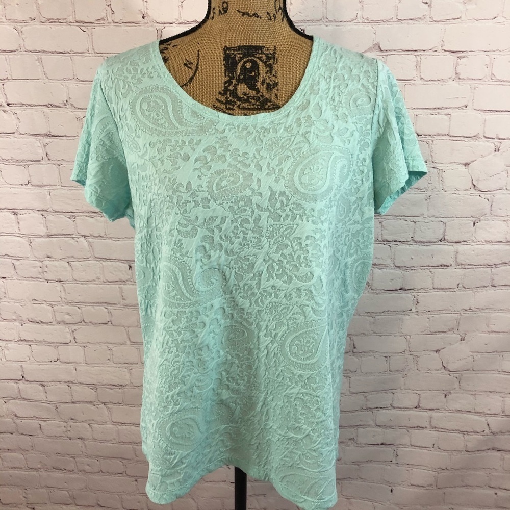 Avenue Mint Textured Short Sleeve Top